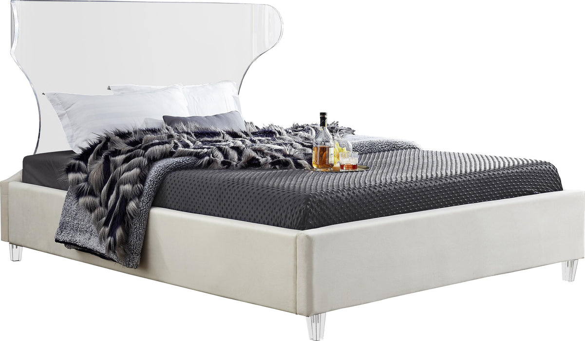 Ghost Cream Velvet Queen Bed - Furniture Stars (Chicago, IL)