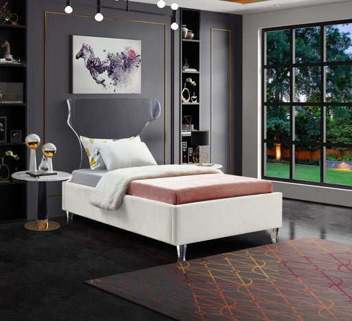 Ghost Cream Velvet Twin Bed - Furniture Stars (Chicago, IL)