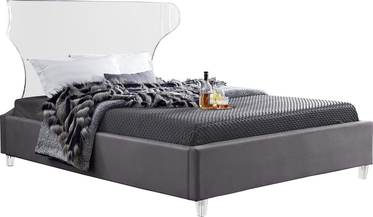 Ghost Grey Velvet Queen Bed - Furniture Stars (Chicago, IL)