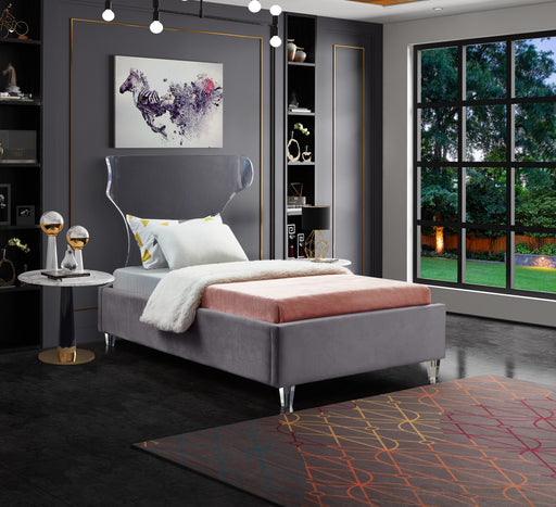 Ghost Grey Velvet Twin Bed - Furniture Stars (Chicago, IL)