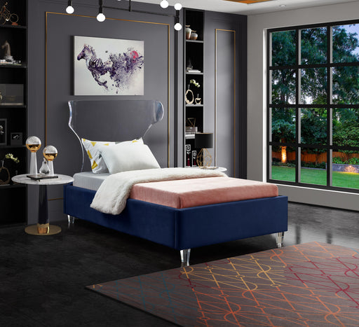 Ghost Navy Velvet Twin Bed - Furniture Stars (Chicago, IL)