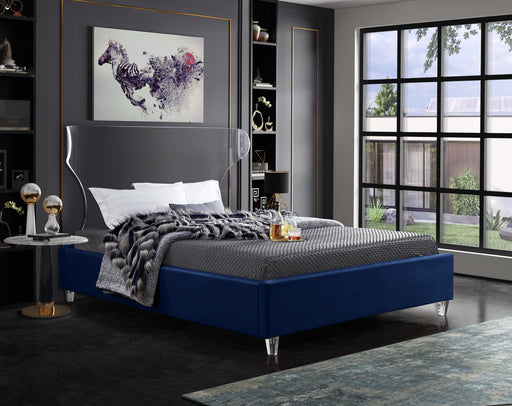 Ghost Navy Velvet Queen Bed - Furniture Stars (Chicago, IL)