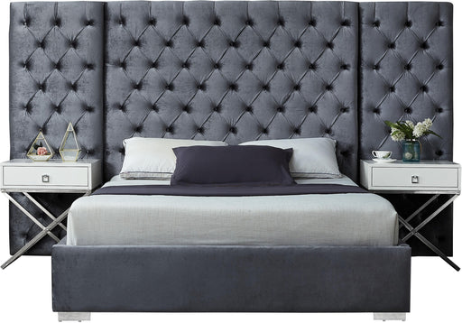 Grande Grey Velvet King Bed (3 Boxes) - Furniture Stars (Chicago, IL)