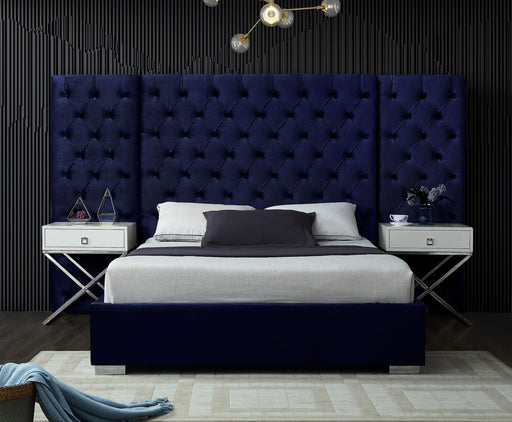 Grande Navy Velvet King Bed (3 Boxes) - Furniture Stars (Chicago, IL)