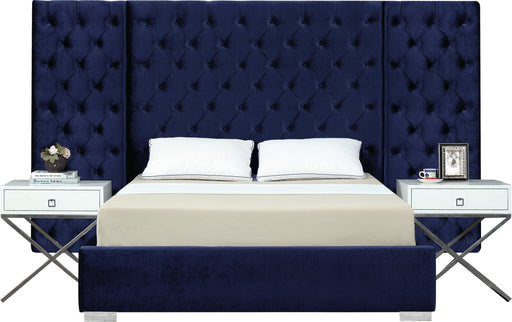 Grande Navy Velvet King Bed (3 Boxes) - Furniture Stars (Chicago, IL)