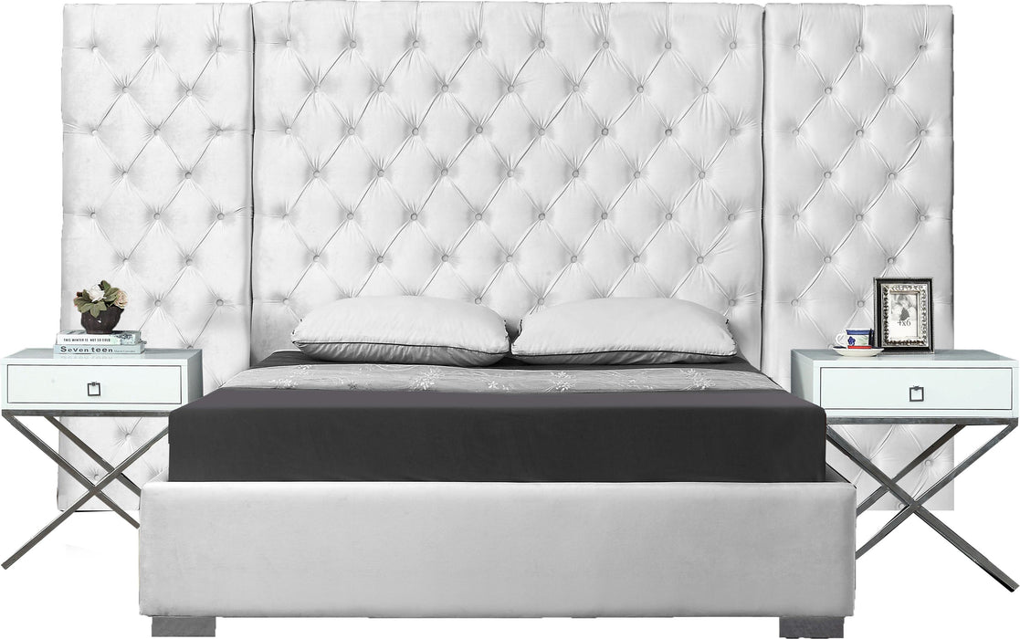 Grande White Velvet Queen Bed (3 Boxes) - Furniture Stars (Chicago, IL)