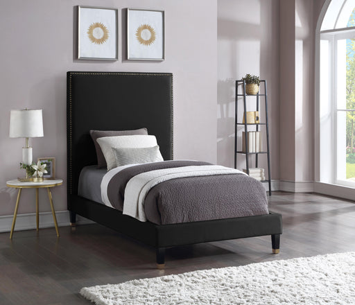 Harlie Black Velvet Twin Bed - Furniture Stars (Chicago, IL)