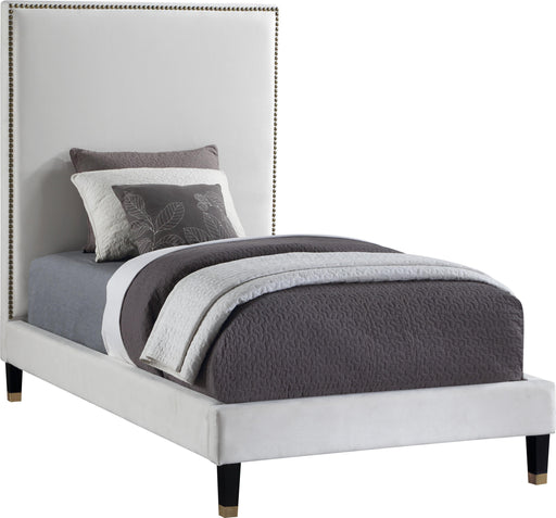 Harlie Cream Velvet Twin Bed - Furniture Stars (Chicago, IL)