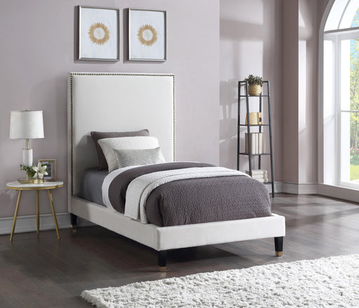 Harlie Cream Velvet Twin Bed - Furniture Stars (Chicago, IL)