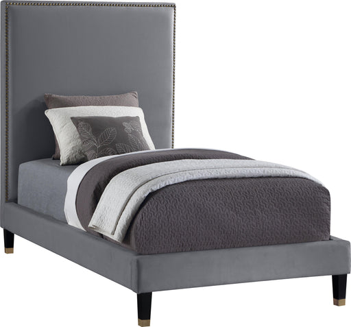 Harlie Grey Velvet Twin Bed - Furniture Stars (Chicago, IL)
