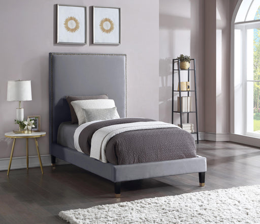 Harlie Grey Velvet Twin Bed - Furniture Stars (Chicago, IL)