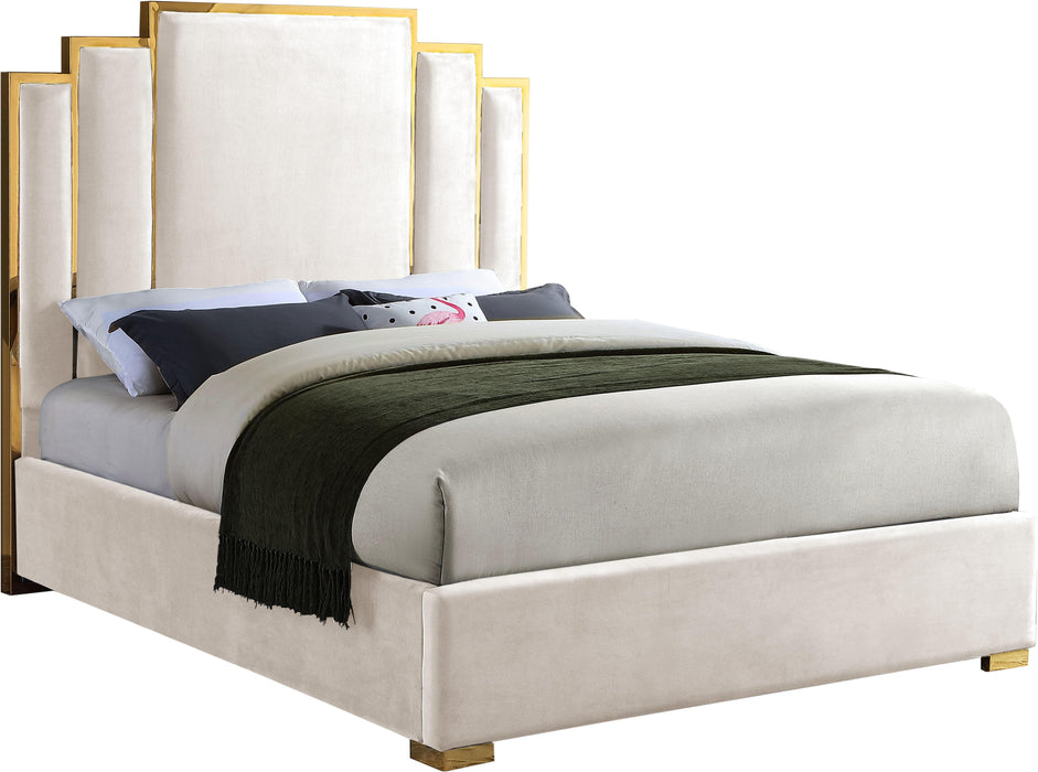 Hugo Cream Velvet King Bed - Furniture Stars (Chicago, IL)