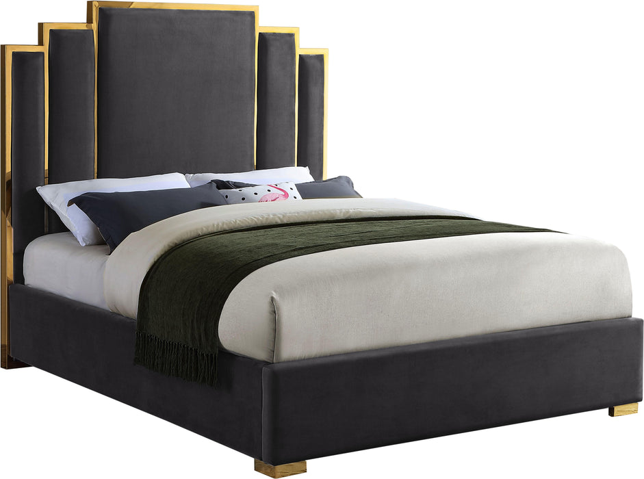 Hugo Grey Velvet Queen Bed - Furniture Stars (Chicago, IL)