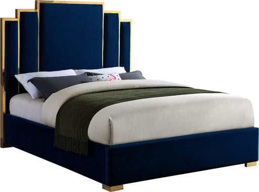 Hugo Navy Velvet Queen Bed - Furniture Stars (Chicago, IL)