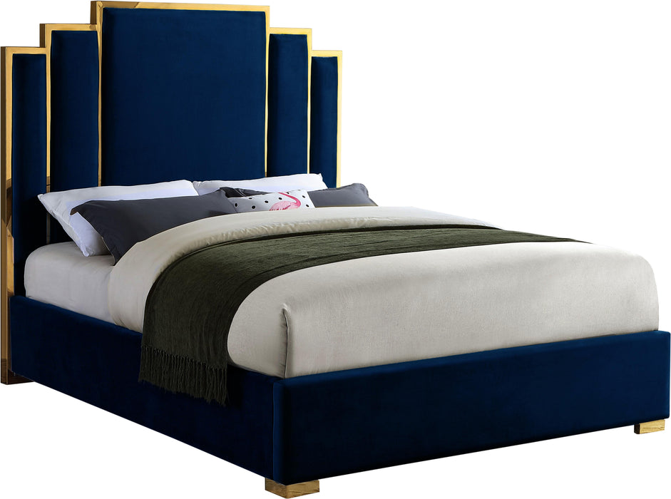 Hugo Navy Velvet Queen Bed - Furniture Stars (Chicago, IL)
