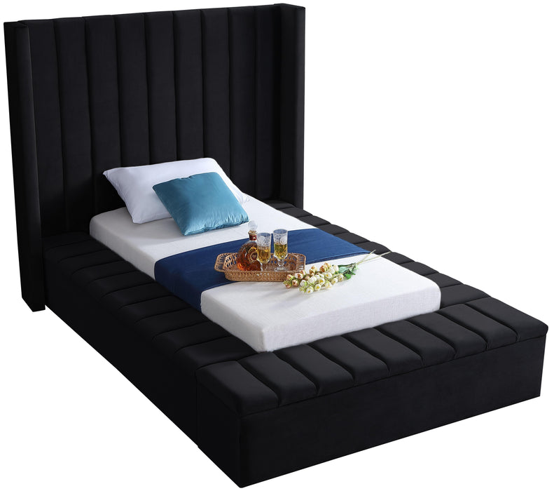Kiki Black Velvet Twin Bed (3 Boxes) - Furniture Stars (Chicago, IL)