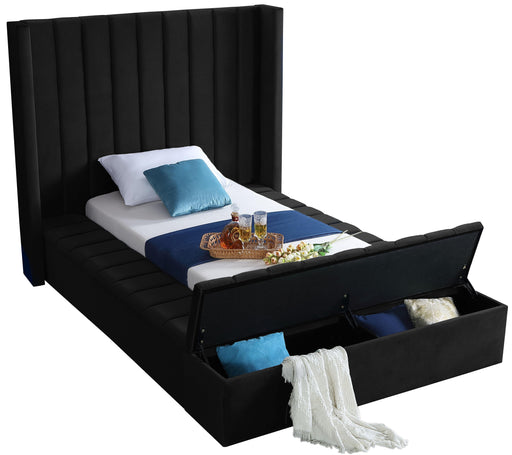Kiki Black Velvet Twin Bed (3 Boxes) - Furniture Stars (Chicago, IL)