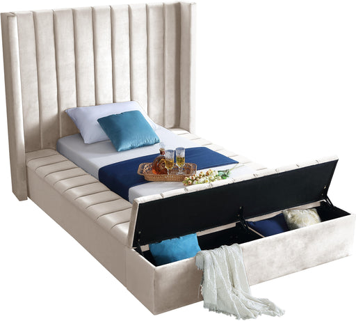Kiki Cream Velvet Twin Bed (3 Boxes) - Furniture Stars (Chicago, IL)