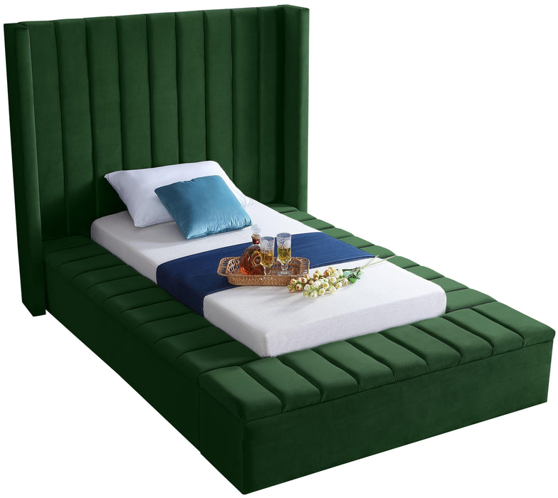 Kiki Green Velvet Twin Bed (3 Boxes) - Furniture Stars (Chicago, IL)