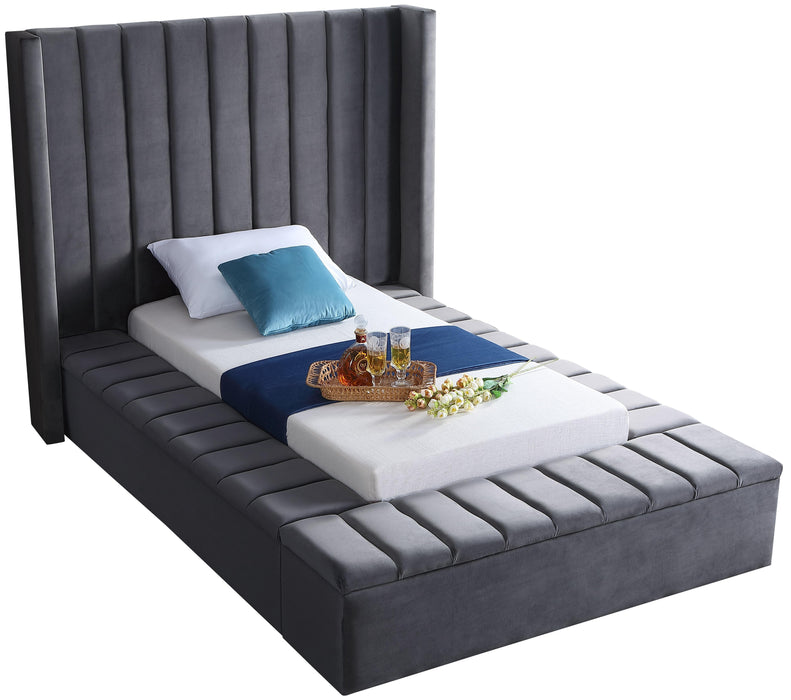 Kiki Grey Velvet Twin Bed (3 Boxes) - Furniture Stars (Chicago, IL)