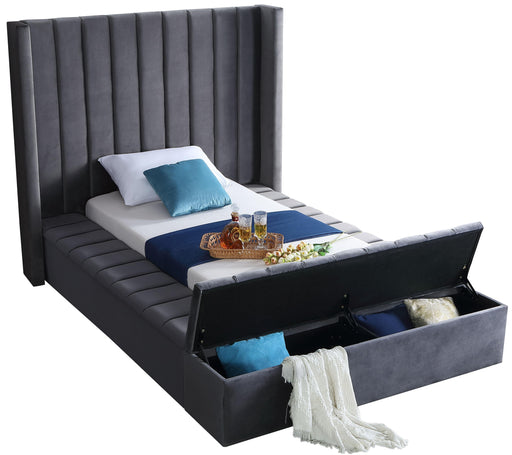 Kiki Grey Velvet Twin Bed (3 Boxes) - Furniture Stars (Chicago, IL)
