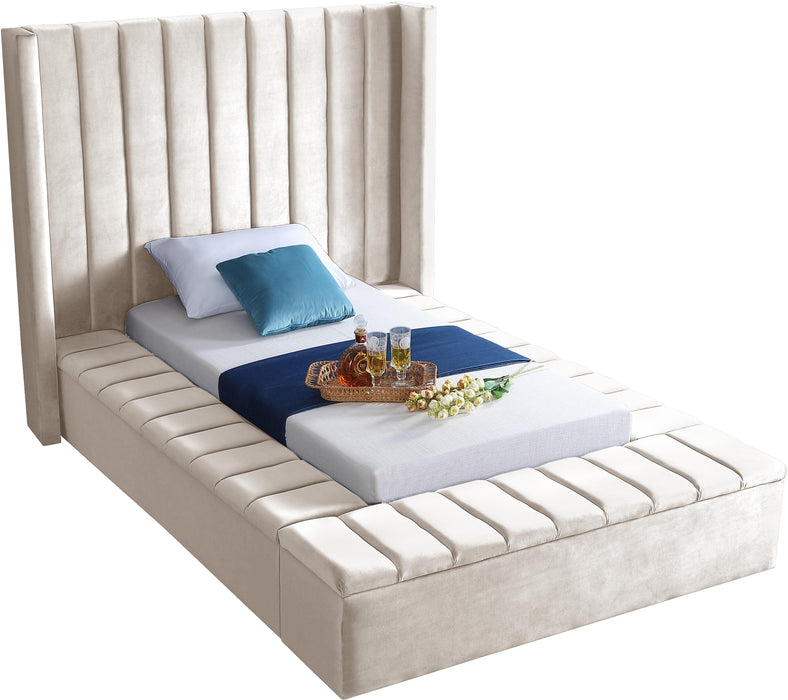 Kiki Cream Velvet Twin Bed (3 Boxes) - Furniture Stars (Chicago, IL)