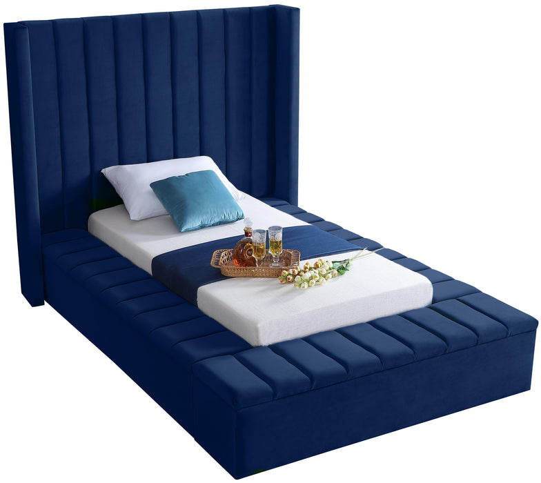 Kiki Navy Velvet Twin Bed (3 Boxes) - Furniture Stars (Chicago, IL)