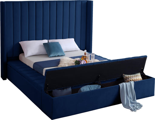Kiki Navy Velvet Queen Bed (3 Boxes) - Furniture Stars (Chicago, IL)