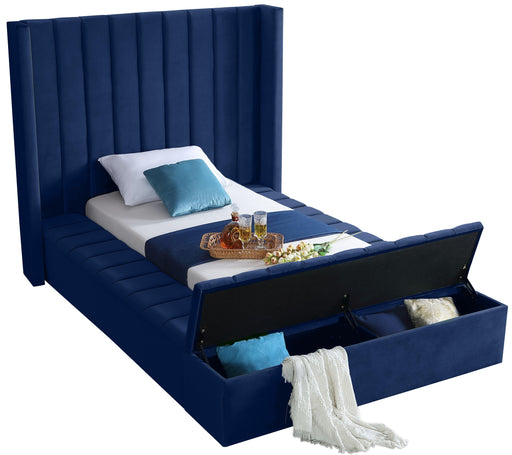 Kiki Navy Velvet Twin Bed (3 Boxes) - Furniture Stars (Chicago, IL)