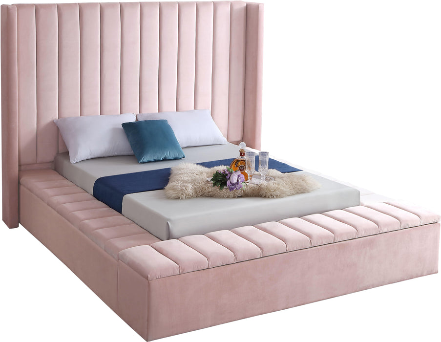 Kiki Pink Velvet King Bed (3 Boxes) - Furniture Stars (Chicago, IL)