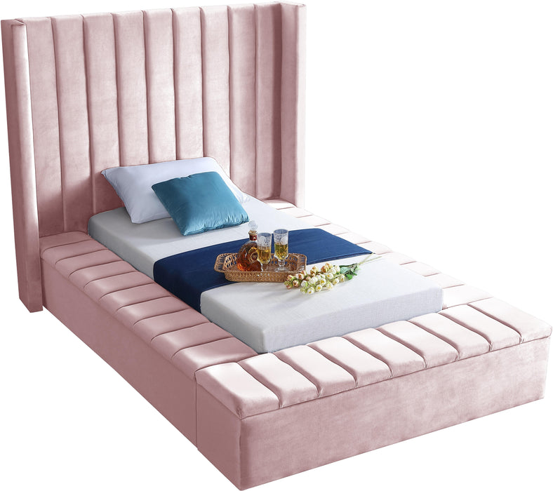 Kiki Pink Velvet Twin Bed (3 Boxes) - Furniture Stars (Chicago, IL)