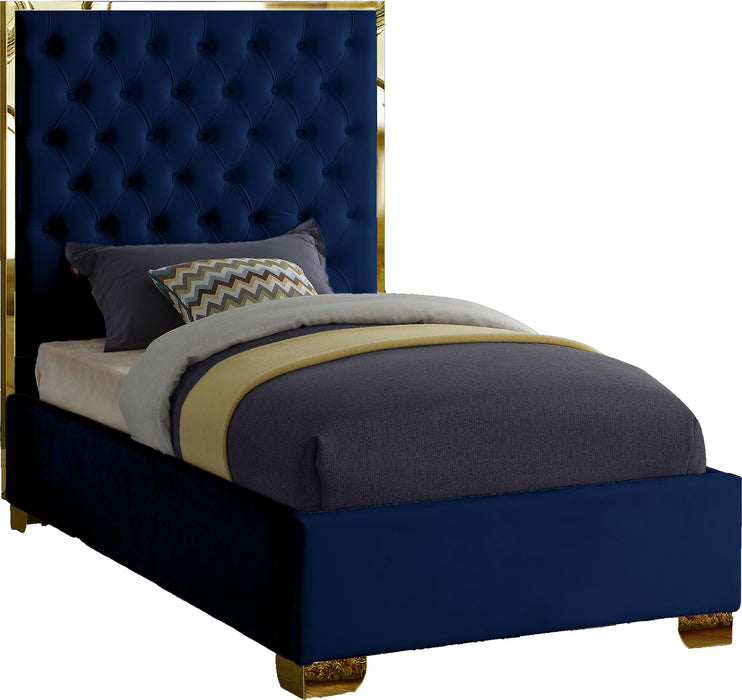Lana Navy Velvet Twin Bed - Furniture Stars (Chicago, IL)