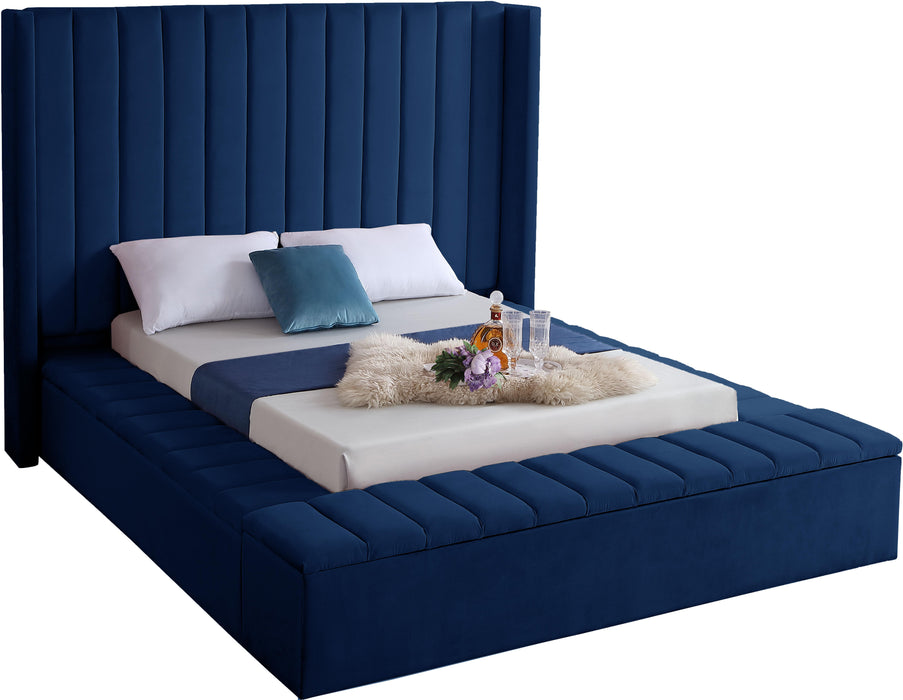 Kiki Navy Velvet Queen Bed (3 Boxes) - Furniture Stars (Chicago, IL)