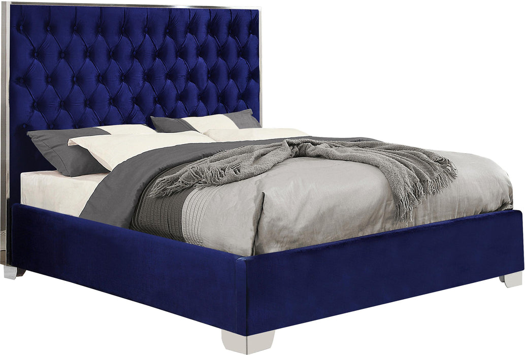 Lexi Navy Velvet Queen Bed - Furniture Stars (Chicago, IL)
