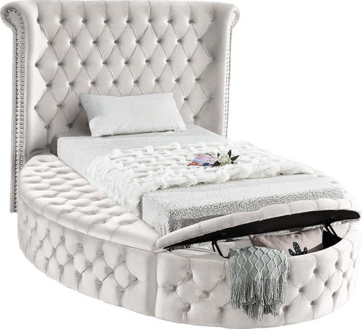 Luxus Cream Velvet Twin Bed (3 Boxes) - Furniture Stars (Chicago, IL)