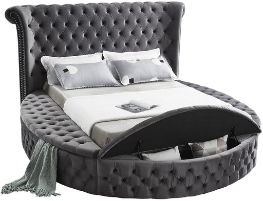 Luxus Grey Velvet Queen Bed (3 Boxes) - Furniture Stars (Chicago, IL)