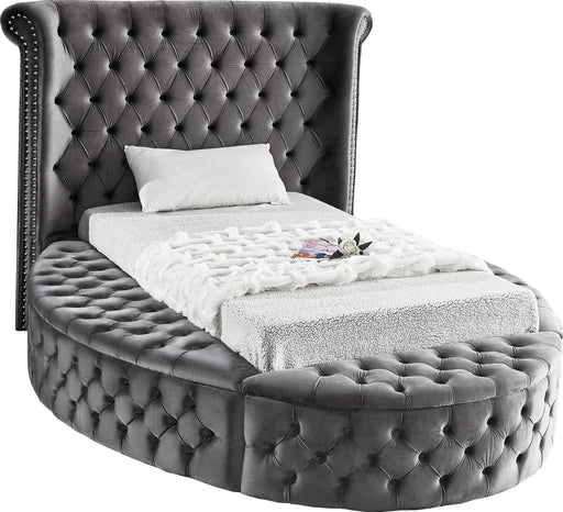 Luxus Grey Velvet Twin Bed (3 Boxes) - Furniture Stars (Chicago, IL)