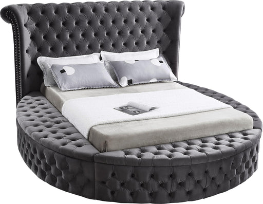 Luxus Grey Velvet Queen Bed (3 Boxes) - Furniture Stars (Chicago, IL)