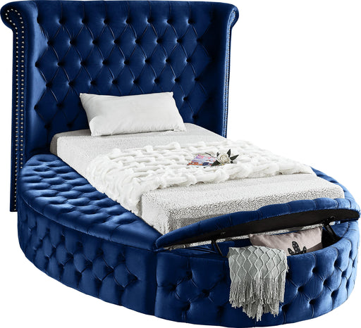 Luxus Navy Velvet Twin Bed (3 Boxes) - Furniture Stars (Chicago, IL)