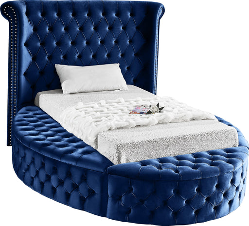 Luxus Navy Velvet Twin Bed (3 Boxes) - Furniture Stars (Chicago, IL)