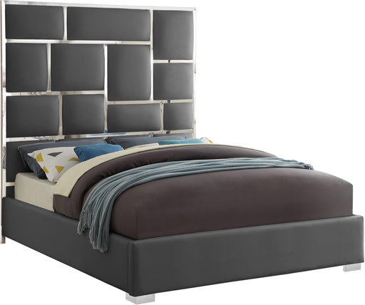 Milan Grey Faux Leather Queen Bed - Furniture Stars (Chicago, IL)