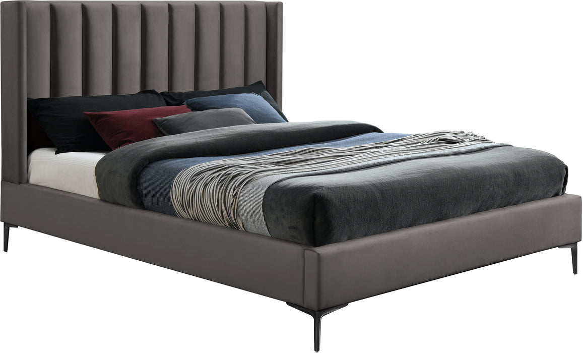 Nadia Grey Velvet Queen Bed - Furniture Stars (Chicago, IL)
