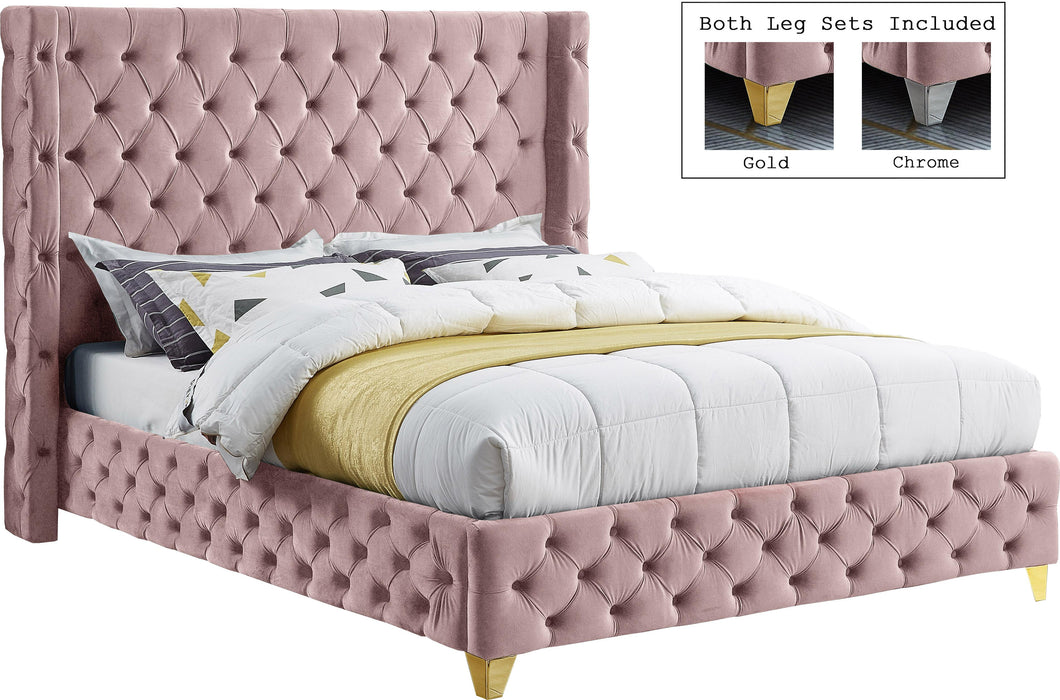 Savan Pink Velvet Queen Bed - Furniture Stars (Chicago, IL)