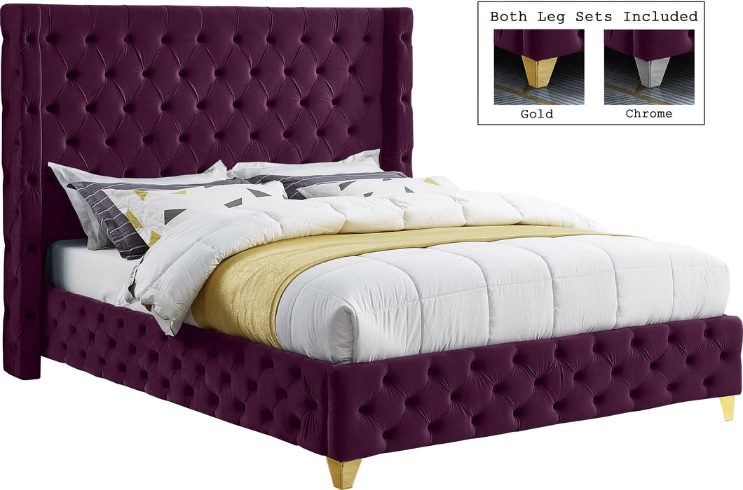Savan Purple Velvet Full Bed - Furniture Stars (Chicago, IL)