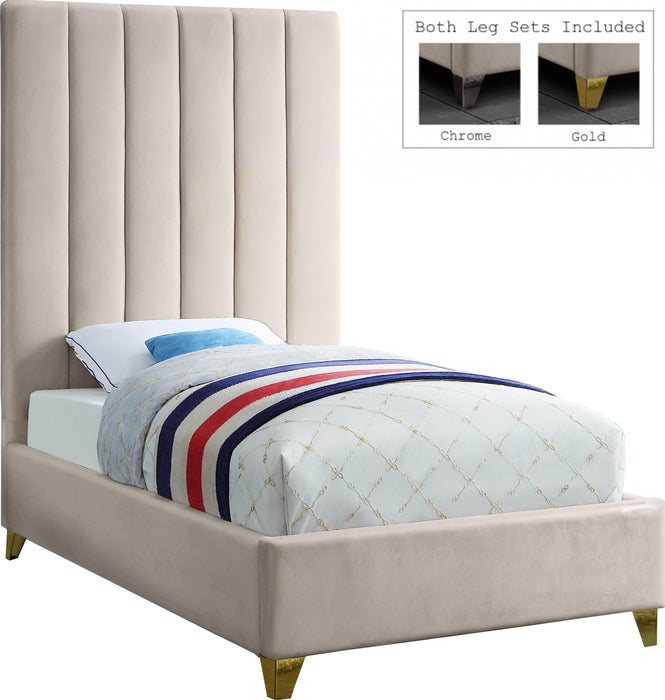 Via Cream Velvet Twin Bed - Furniture Stars (Chicago, IL)