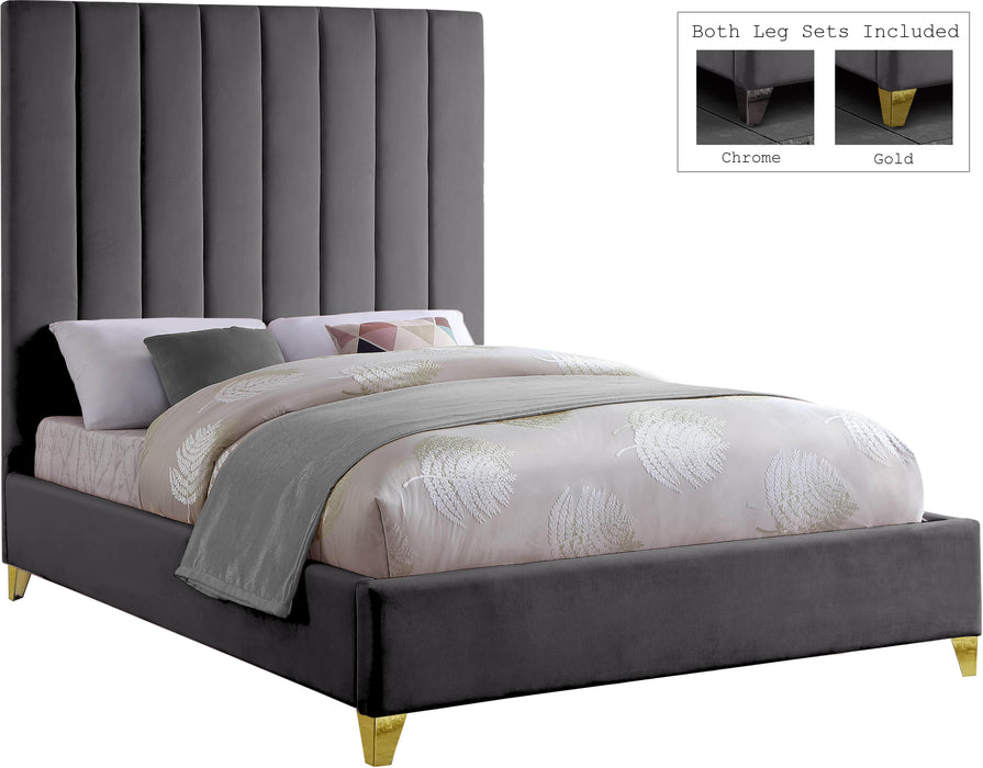 Via Grey Velvet Queen Bed - Furniture Stars (Chicago, IL)