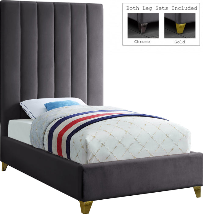 Via Grey Velvet Twin Bed - Furniture Stars (Chicago, IL)