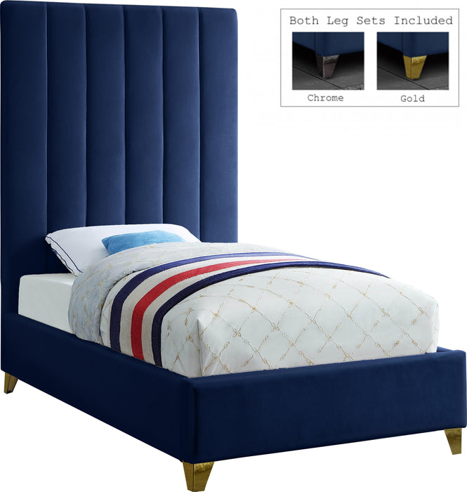 Via Navy Velvet Twin Bed - Furniture Stars (Chicago, IL)
