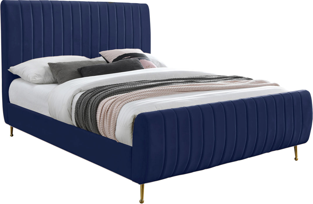 Zara Navy Velvet Full Bed (3 Boxes) - Furniture Stars (Chicago, IL)