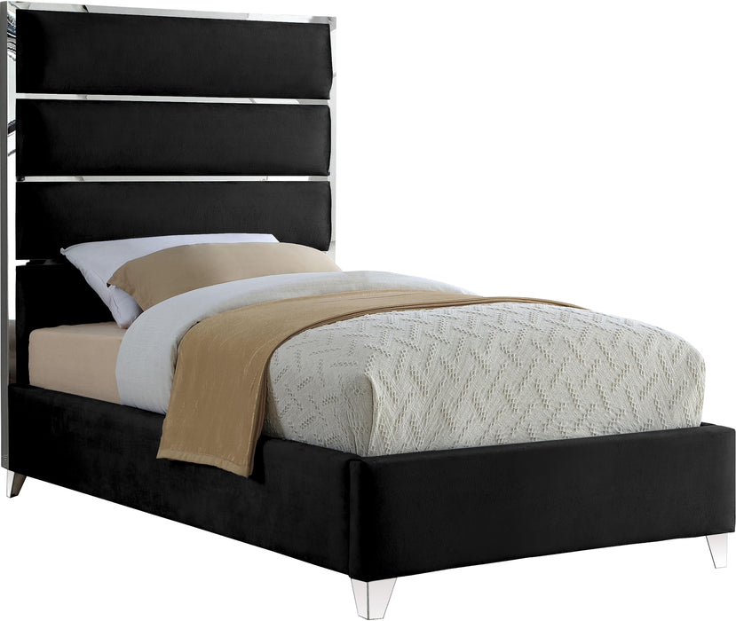 Zuma Black Velvet Twin Bed - Furniture Stars (Chicago, IL)